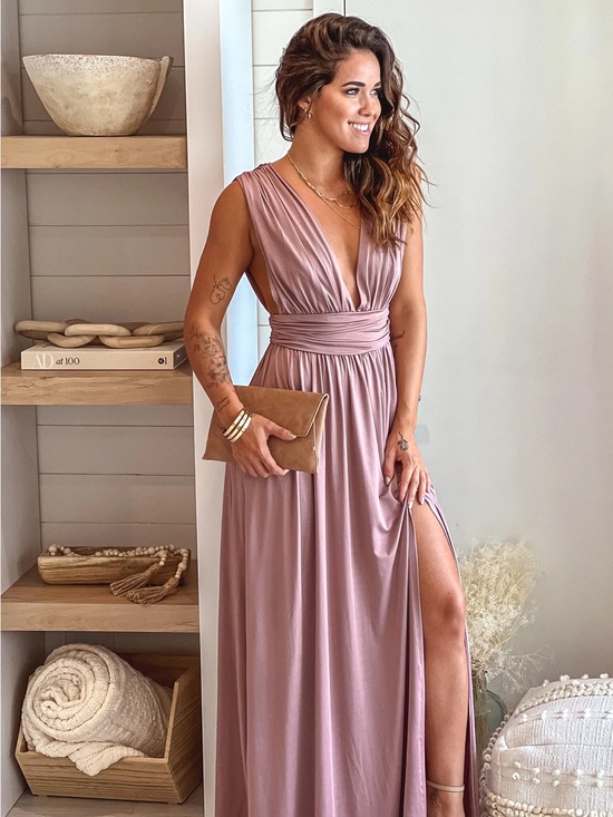Dress Day Dresses & Skirts - Dress Day Dusty Rose Plunging V-Neck Maxi Dress Size Small